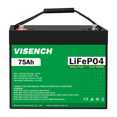 Visench 5000 ciclo profondo 12V 75Ah batteria al litio ferro fosfato Lifepo4 batteria per campeggiatori Rv sistema di energia solare